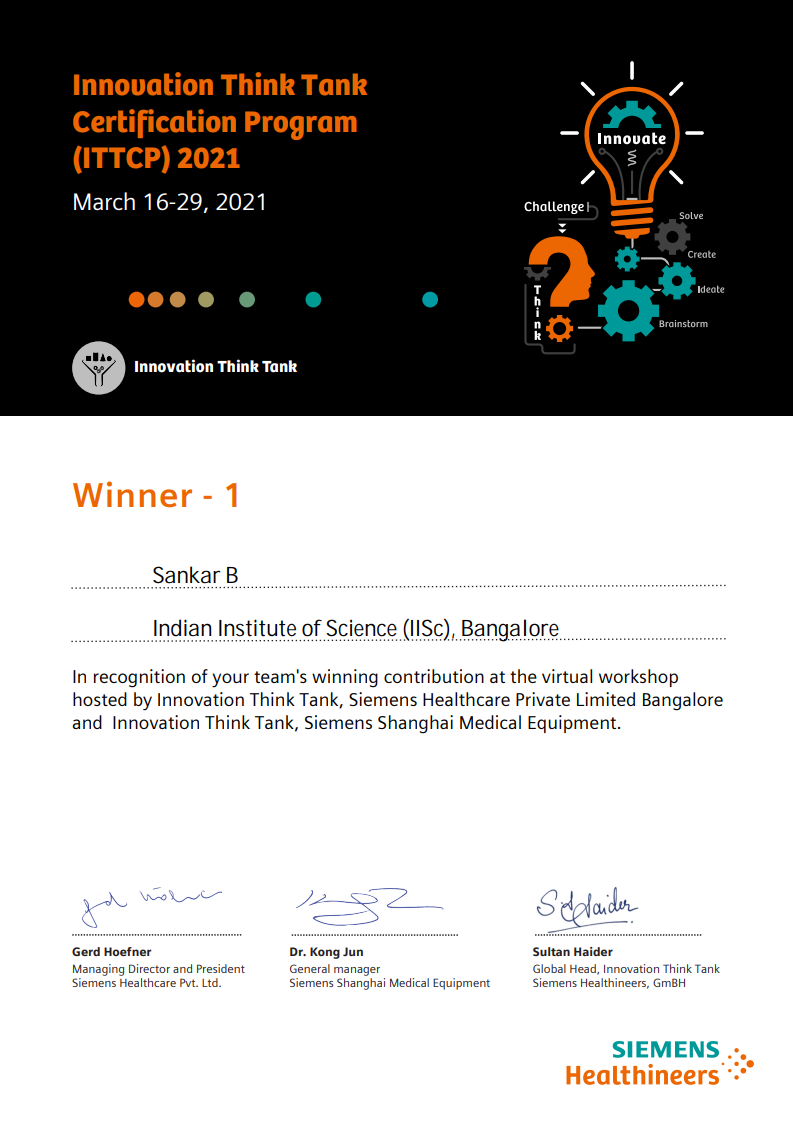 National Level First Prize - Siemens Healthineers ITTCP