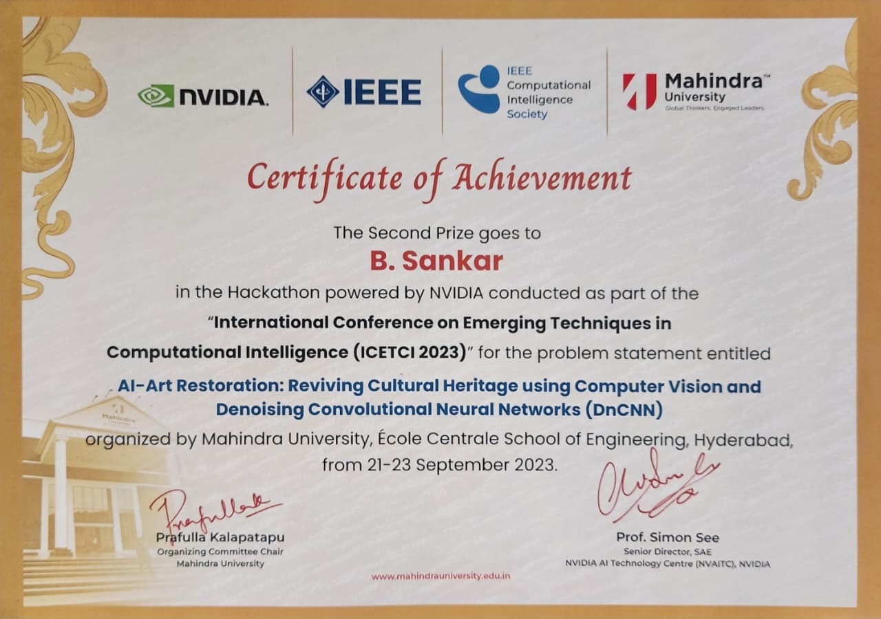 Second Position in NVIDIA Art Restoration Hackathon