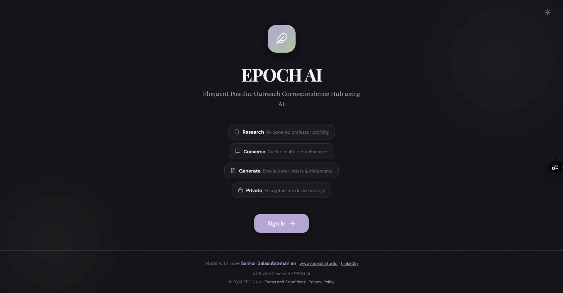 EPOCH AI - Postdoc Email Generator Interface