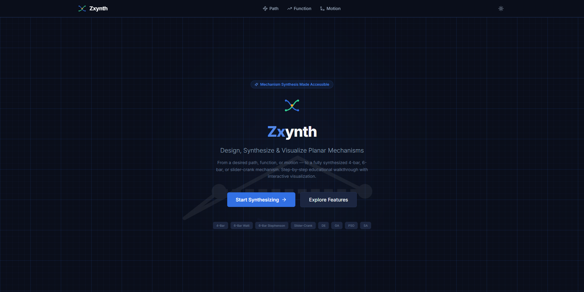 Zxynth Mechanism Synthesis Interface